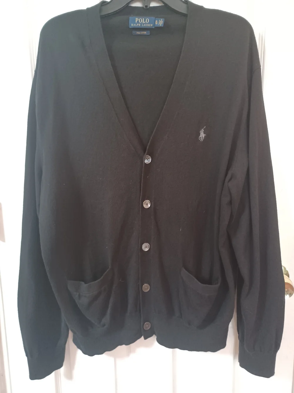 Polo Ralph Lauren Men's Black Pima Cotton V-Neck Cardigan Sweater Size XL